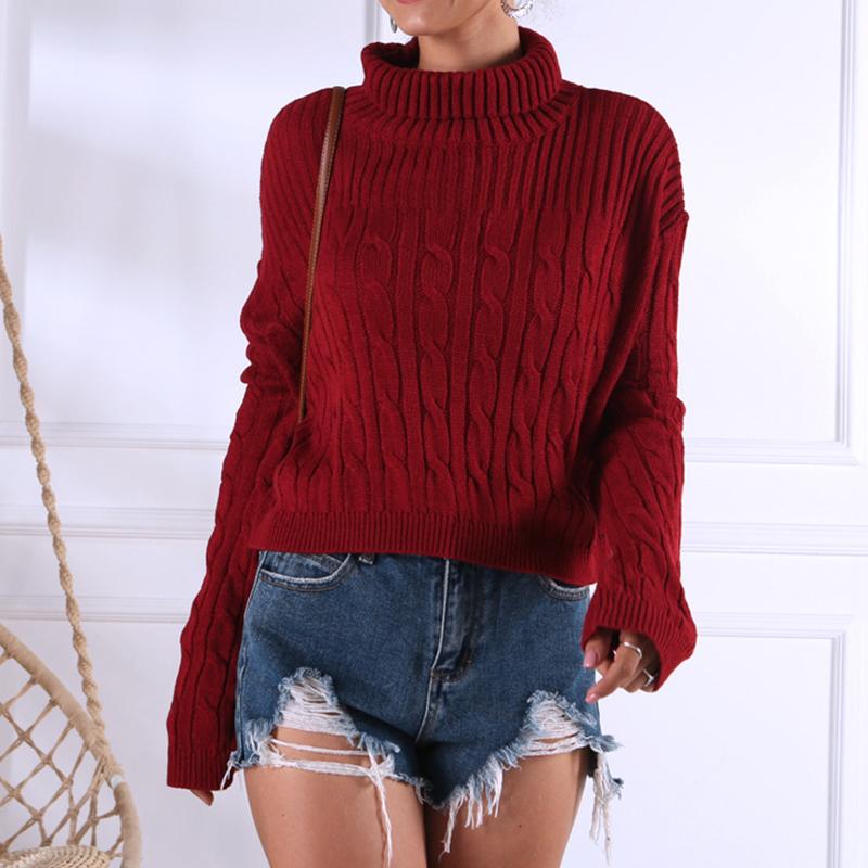 Wine red knitted turtleneck jumper christmas sweater Winter Jade