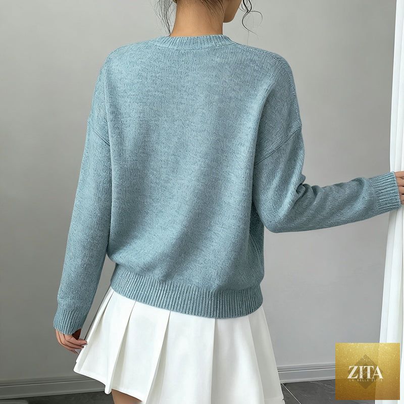 Women's floral sweater by Zita La Belle Elite featuring a crew neck, long sleeves, and elegant floral pattern for casual wear.