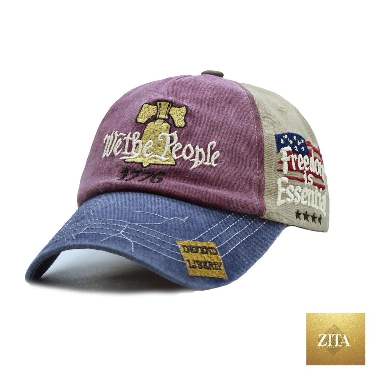 Women's embroidered cotton baseball cap with retro letter style from Zita La Belle Elite, featuring classic design and breathable fabric.
