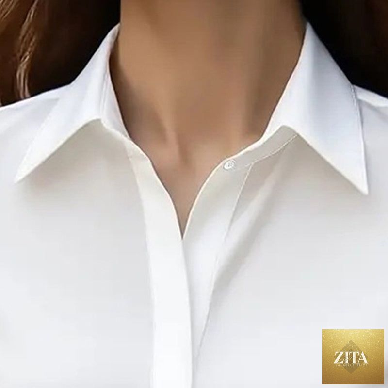 Loose fit satin blouse by FitiqueFit with V-neck, long sleeves, casual and office wear, shown in a stylish, relaxed fit.