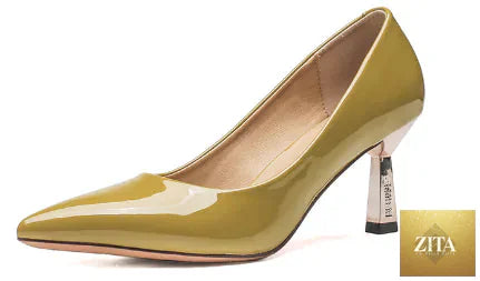 Pointed toe chunky heel women's shoes in black with sleek design, stylish footwear by Trendy Attic Store01