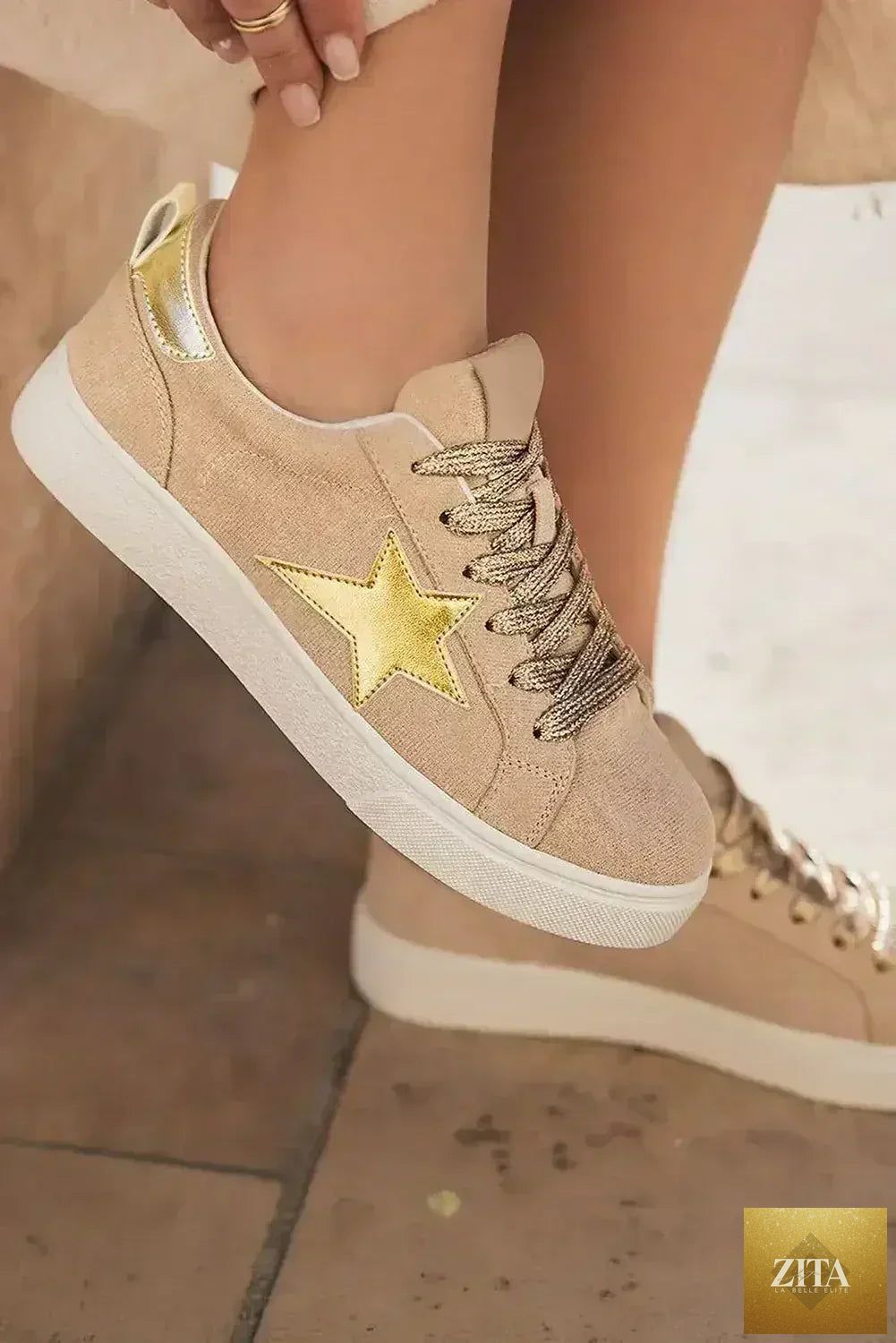 Silver sequin star sneakers by Femstylo featuring glitter lace-up design, perfect for a night out statement look.