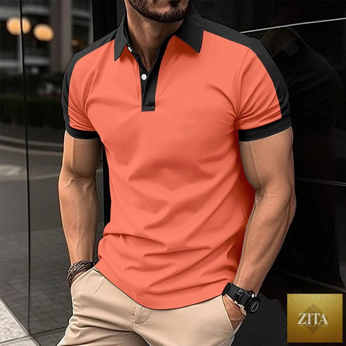 Men's short sleeve business polo shirt by MANDOTOS, casual summer style, with a collared neckline and lightweight fabric.