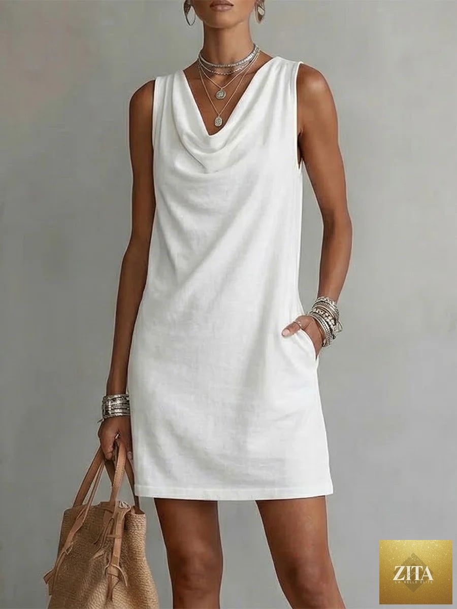 Women's off-shoulder sleeveless casual midi dress by FitiqueFit, featuring a relaxed pullover design and stylish off-shoulder neckline.