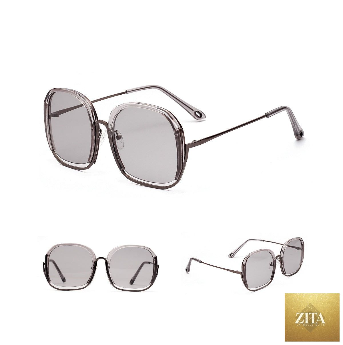 Colorful FitiqueFit UV400 half-frame sunglasses with large lenses, fashionable eyewear for sun protection and stylish look.