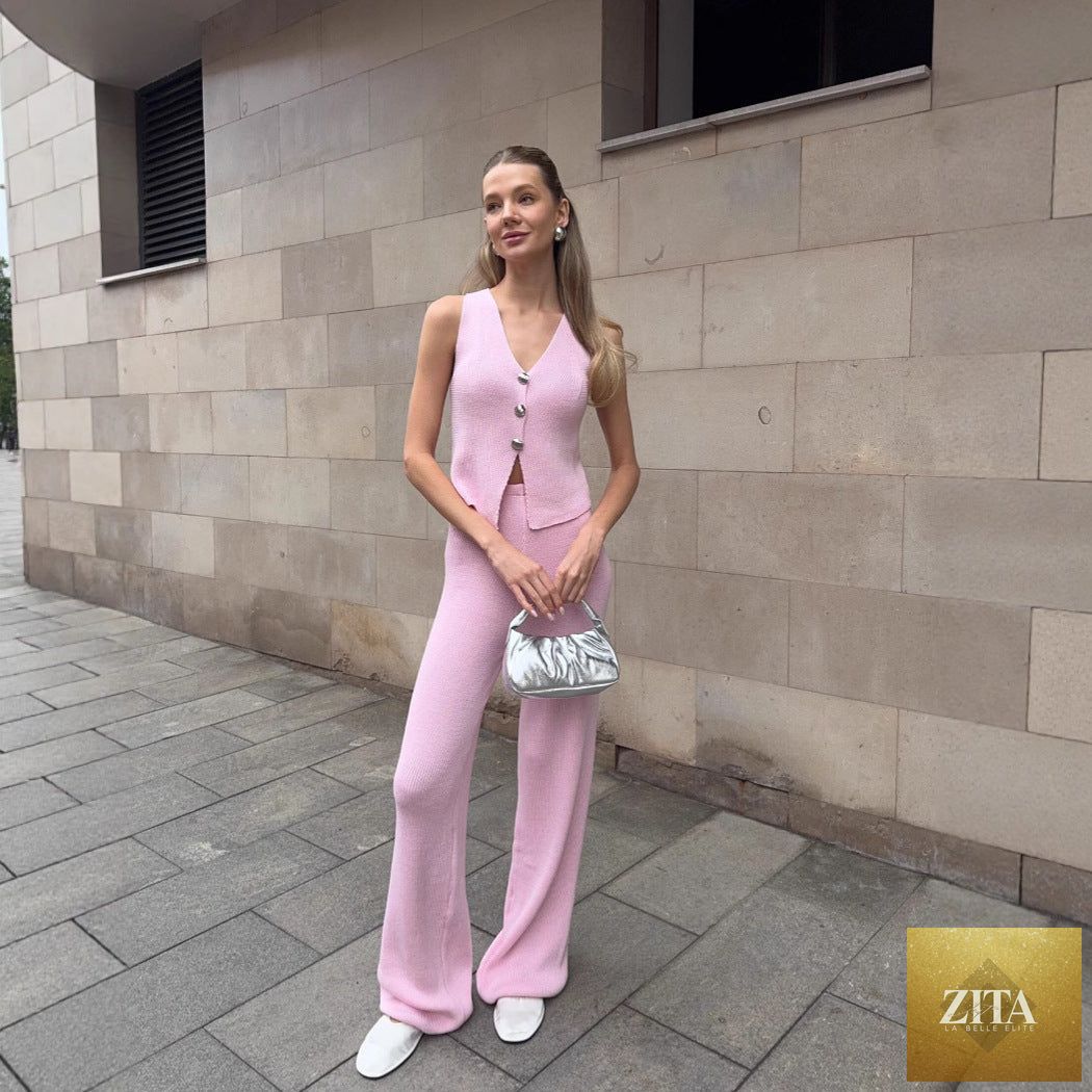 Bohemian wide-leg beach pants set by FitiqueFit, sleeveless two-piece casualwear with relaxed fit and breezy style.