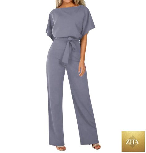 LadyShow.Store women's body and pagliaccetti jumpsuit with short sleeves, straight-leg design, and adjustable strap details.