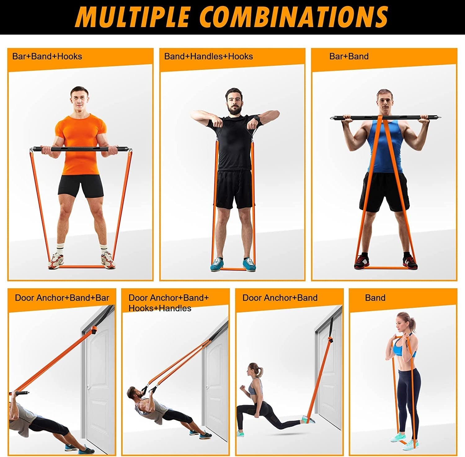 Resistance Band Bar Set Portable Full Body 500LBS Extra Heavy Home Gym Blue Strawberry