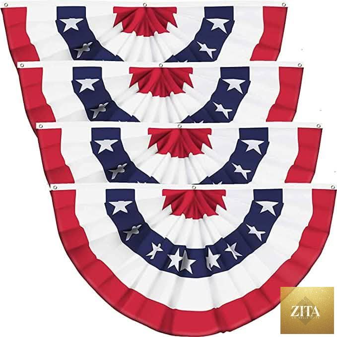 Four-piece pleated patriotic half-fan banner for seasonal decor, featuring red, white, and blue designs for holiday celebrations.