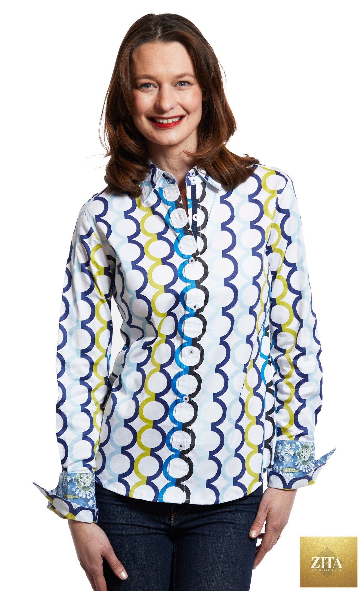 Blue Rome shirt by Dizzy-Lizzie featuring Olympic rings design on white fabric, displayed laid flat.
