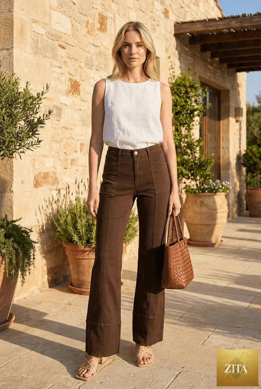 Artemis Vintage Helena high-rise bootcut jeans with tummy control, dark denim, and classic fit, shown on a model.