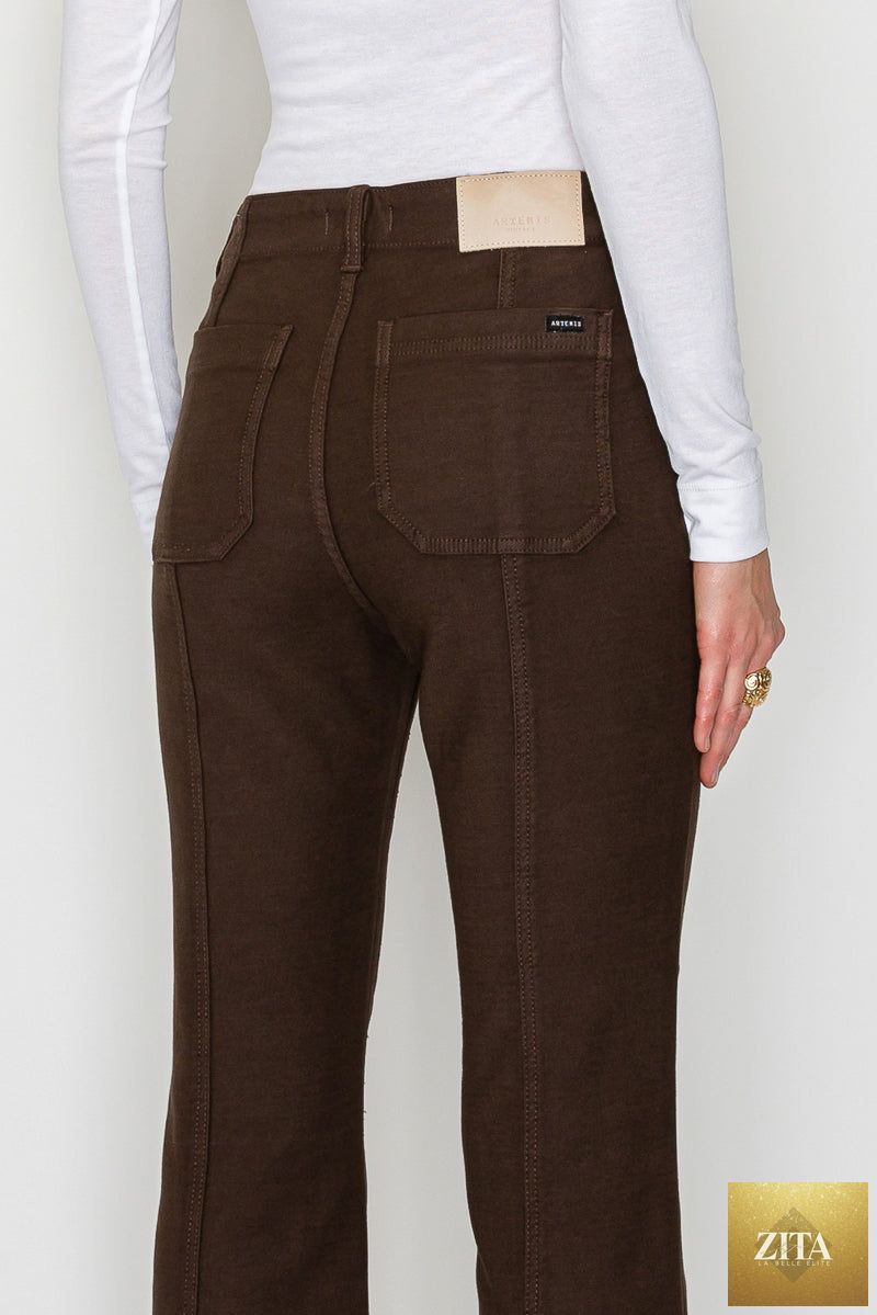 Artemis Vintage Helena high-rise bootcut jeans with tummy control in classic denim, featuring a snug fit at the waist and flared leg opening.