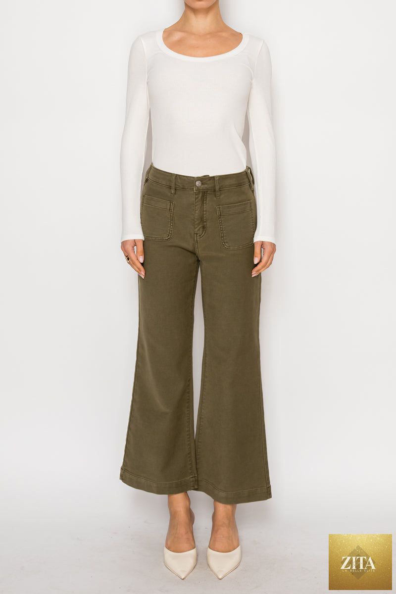 Artemis Vintage Margot high rise crop palazzo jeans in classic denim, featuring a relaxed fit and stylish silhouette.