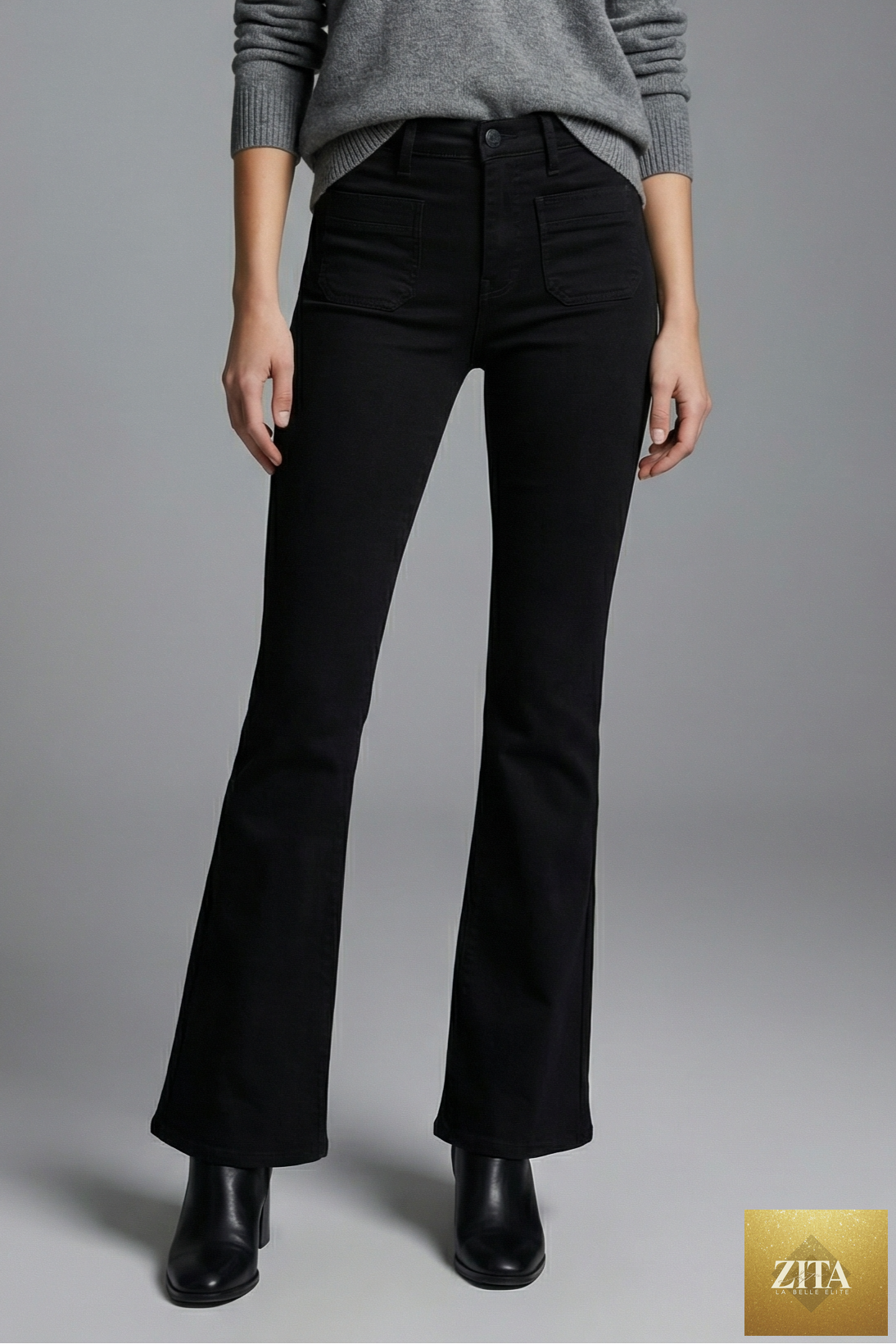 Artemis Vintage Amelie Tummy Control High Rise Bootcut Jeans showing dark denim fabric and classic five-pocket design.