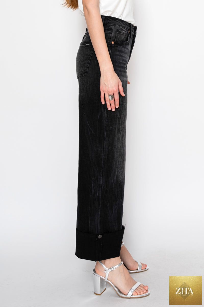 Artemis Vintage Elodie Tummy Control Inseam Transform High Rise A-line Wide Jeans, denim with fitted waist and wide leg silhouette