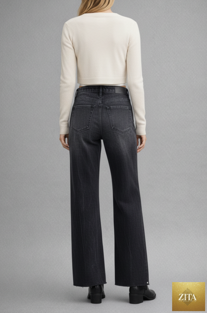 Artemis Vintage Elodie high-rise wide jeans with tummy control and A-line fit, showcasing a stylish denim look.