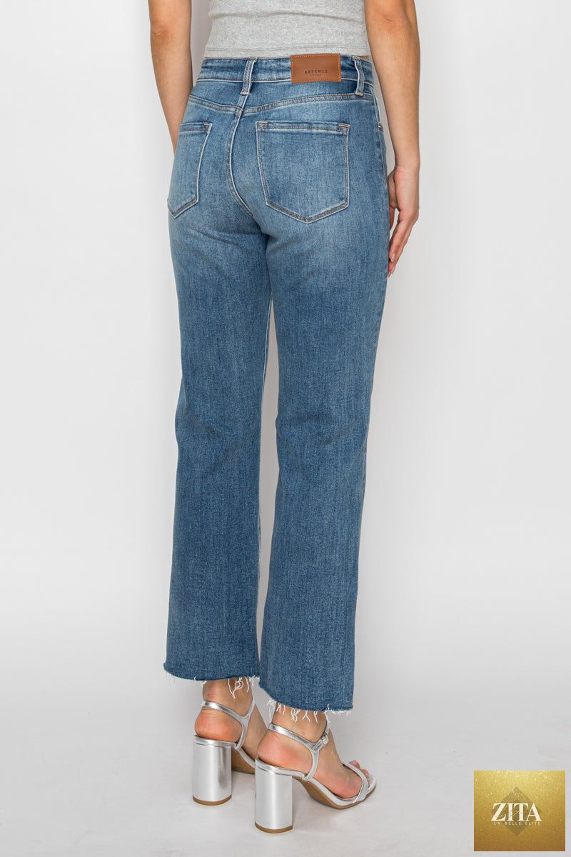 Artemis Vintage high-rise straight jeans with tummy control and single cuff detail, denim jeans for a flattering fit.