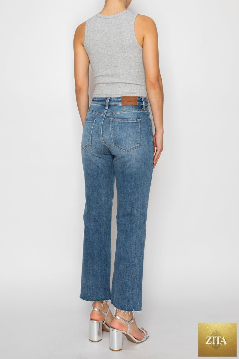 Artemis Vintage high-rise straight jeans with tummy control and single cuff detail, denim jeans showcasing a classic fit.