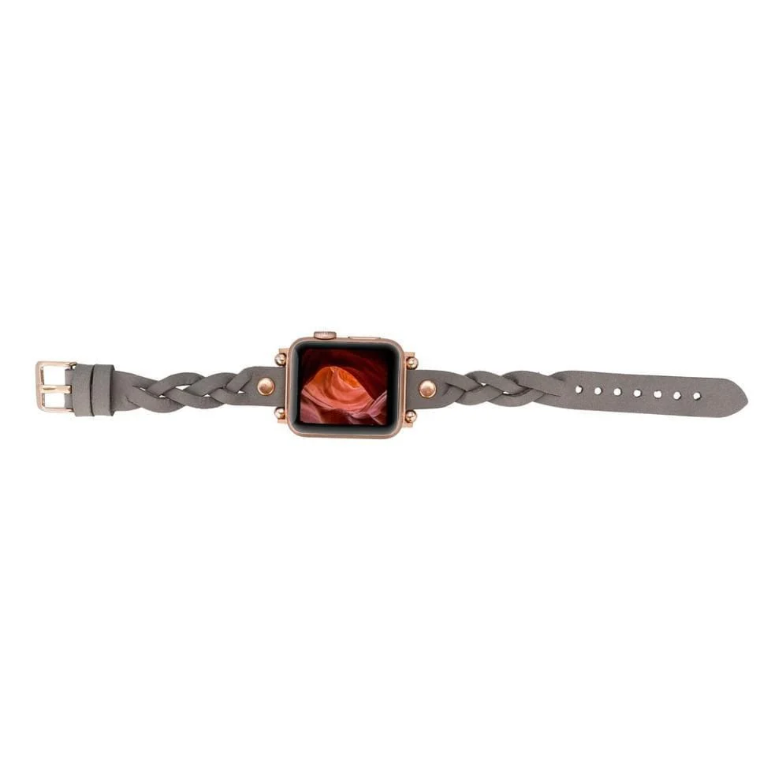 Leather Apple Watch band in grey with braided design by LEATHERE, featuring a stylish and durable leather strap for Apple Watch.