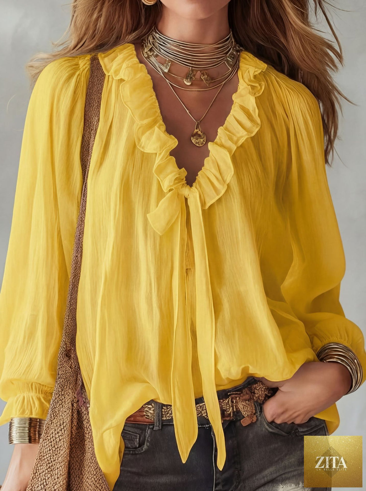 Zita La Belle Elite V-neck loose-fit casual shirt top in various colors, no-iron fabric, relaxed fit, perfect for everyday wear.