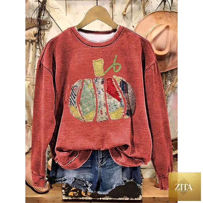Women's Halloween Pumpkin Print T-Shirt by Zita La Belle Elite, casualwear with festive pumpkin design on soft fabric.