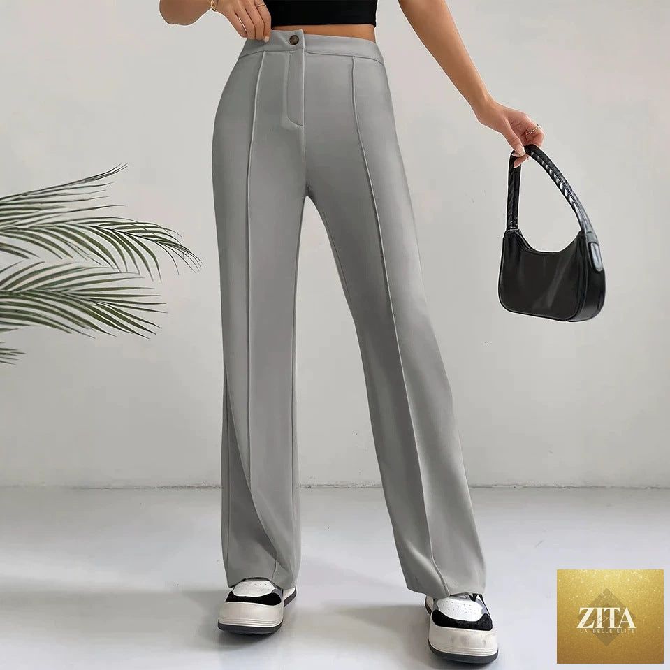 Women's high-waisted straight flare pants with stitching detail, casualwear by Zita La Belle Elite, shown on a model.