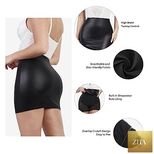 Zita La Belle Elite Popilush faux leather high waist mini skirt with built-in shapewear and tummy control for women.