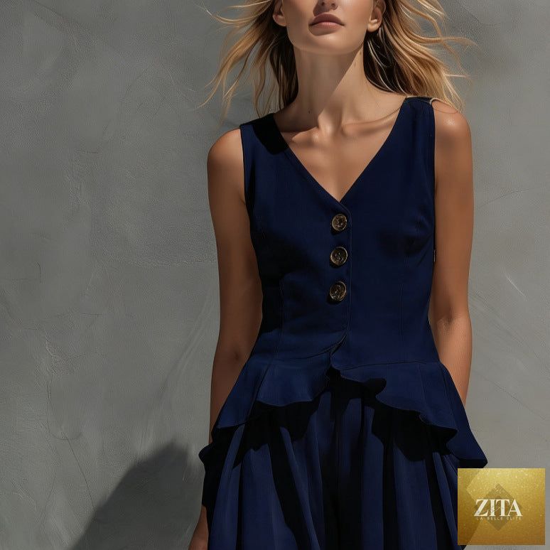 Women's casual two-piece set with sleeveless top and wide-leg pants by Zita La Belle Elite, featuring a relaxed fit and stylish design.