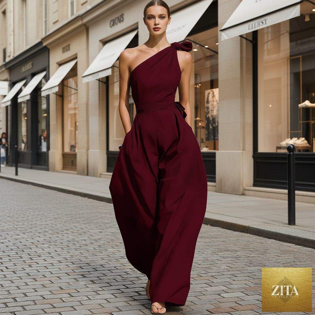 Women's sleeveless halter neck jumpsuit by Zita La Belle Elite, cinched waist, slim fit, available in 6 colors and sizes S to 2XL.