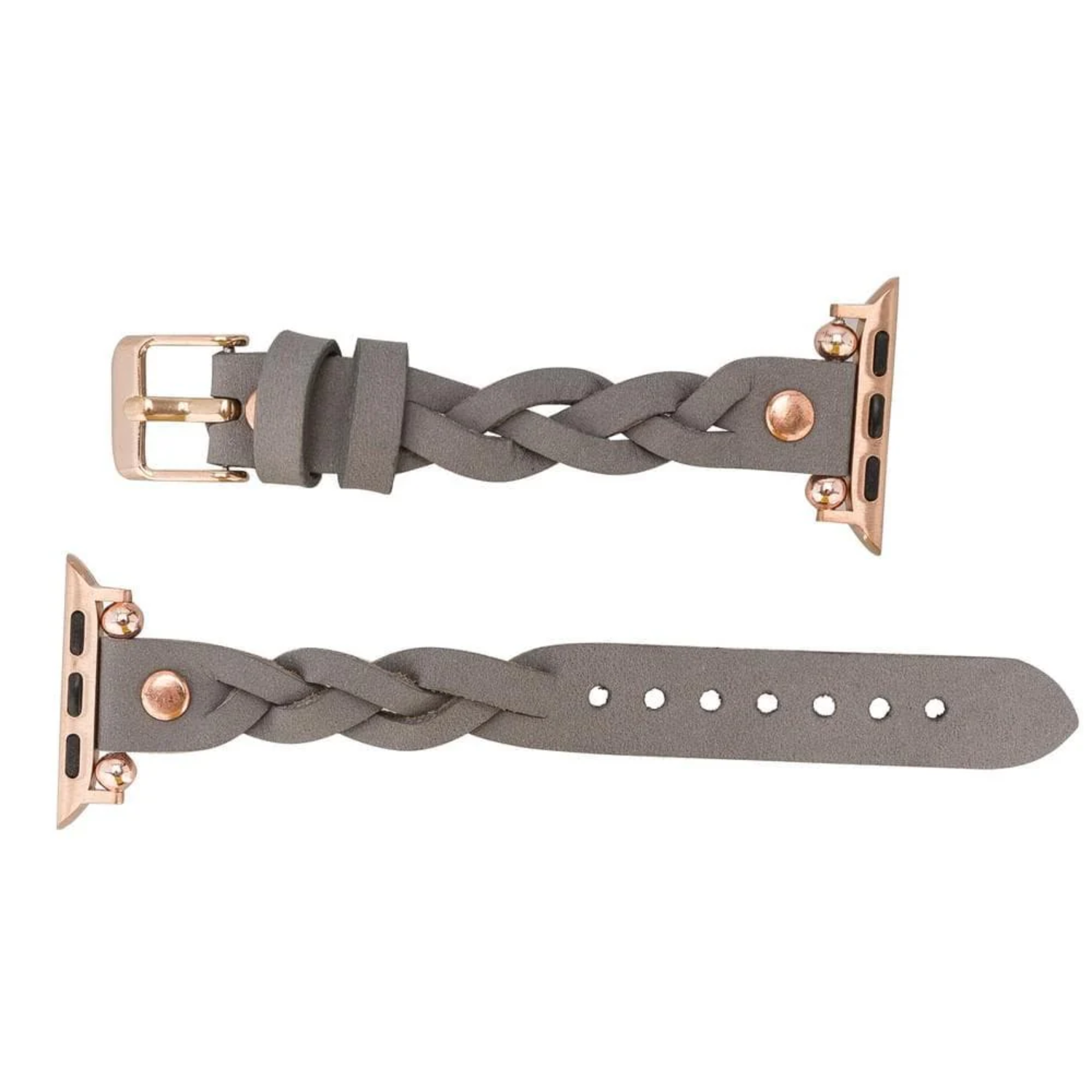 Leather Apple Watch band in grey with braided design by LEATHERE, designed for a comfortable fit on Apple Watch.