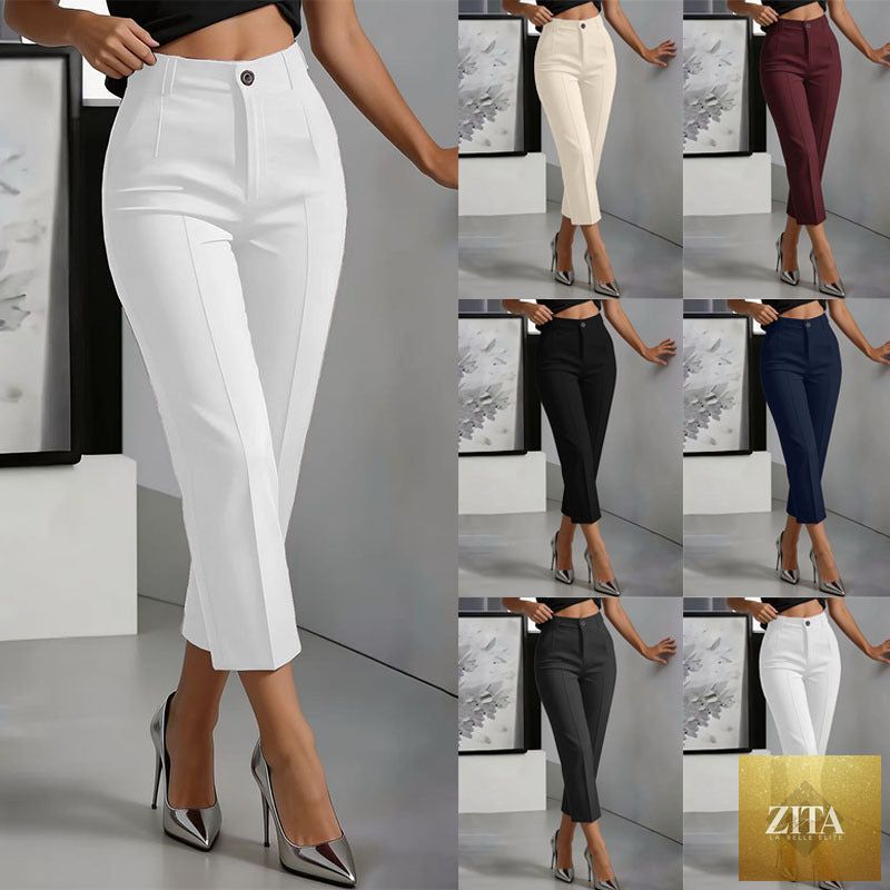 Women’s high-waisted straight-leg casual pants by Zita La Belle Elite, featuring a drapey, cropped fit and relaxed style.