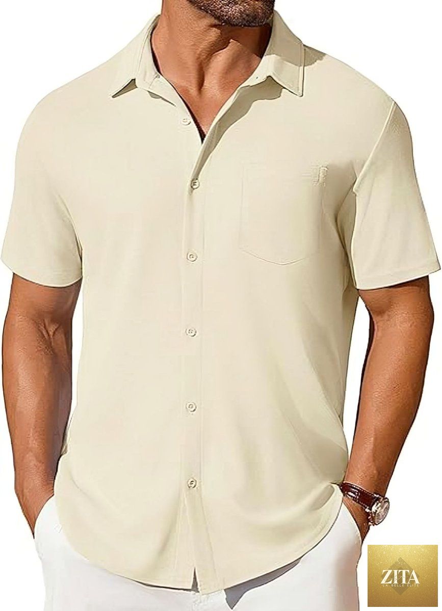 Mandotos men's short-sleeve button-up shirt with wrinkle-resistant fabric, casual style, and a classic fit.