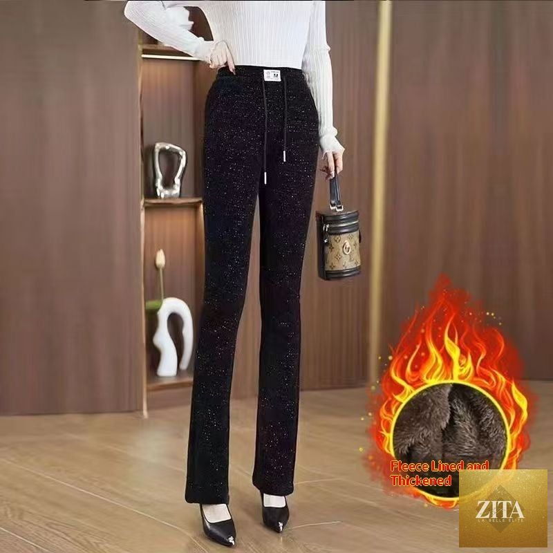 Women's fall/winter slimming casual cropped pants in black, featuring a comfortable fit and stylish design.
