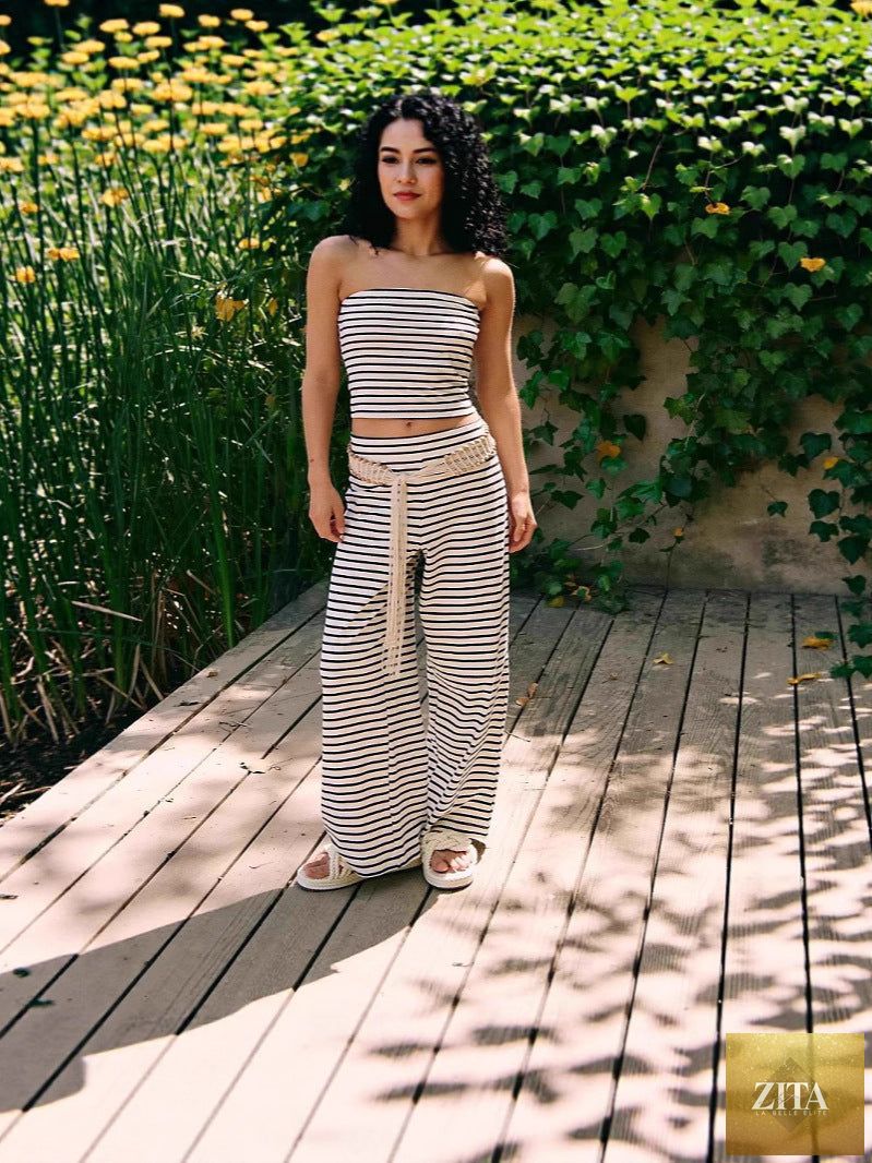 Zita La Belle Elite women's striped tube top and matching pants set in casualwear style, made of modal fabric.