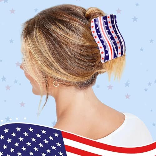 3Pcs American Flag Shaped Claw Clips USA Patriotic 4th Of July Design