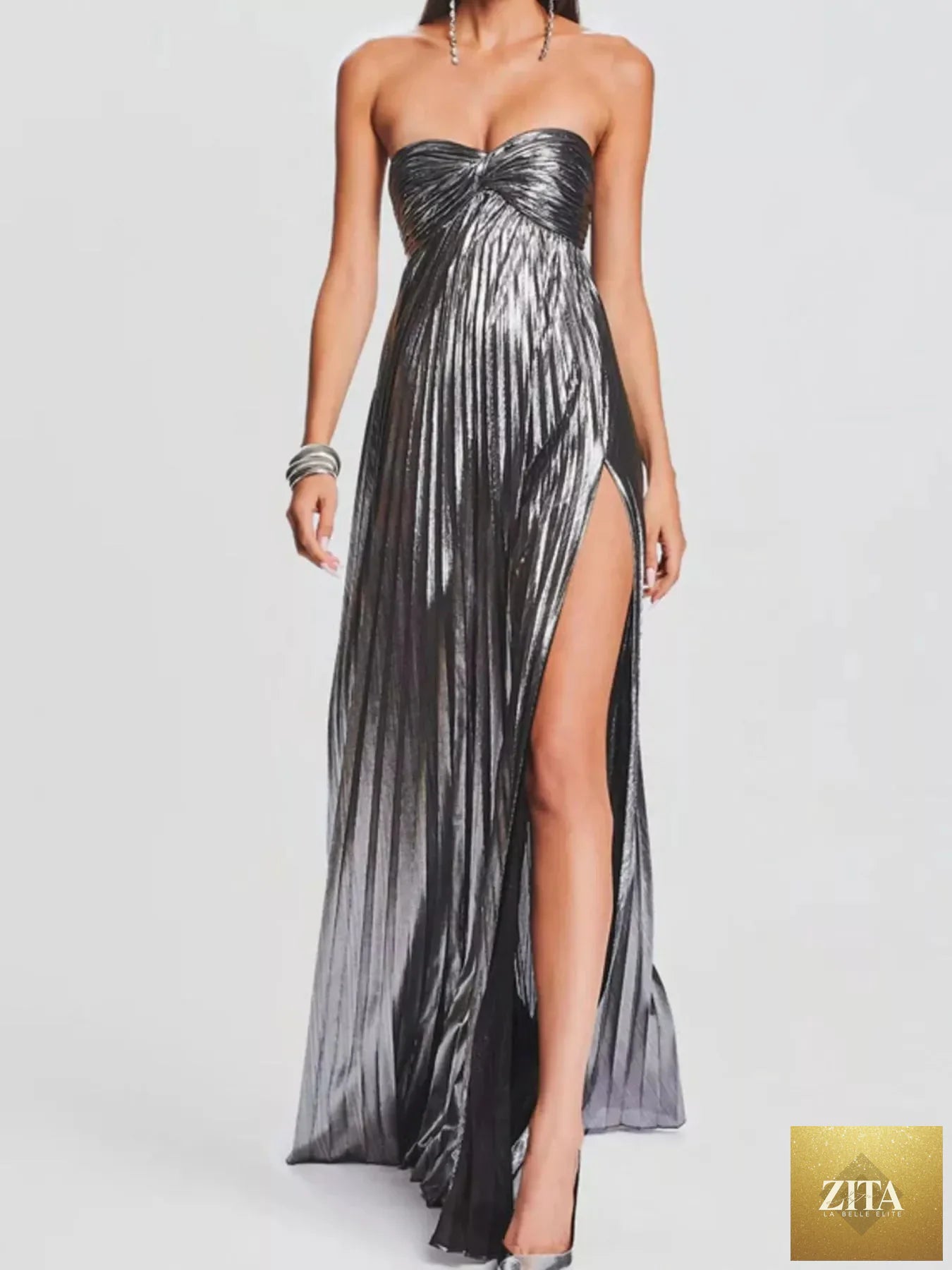 Sweetheart neck tube maxi dress by Shopiebay featuring a split design and flowing fabric in a stylish, elegant dress.
