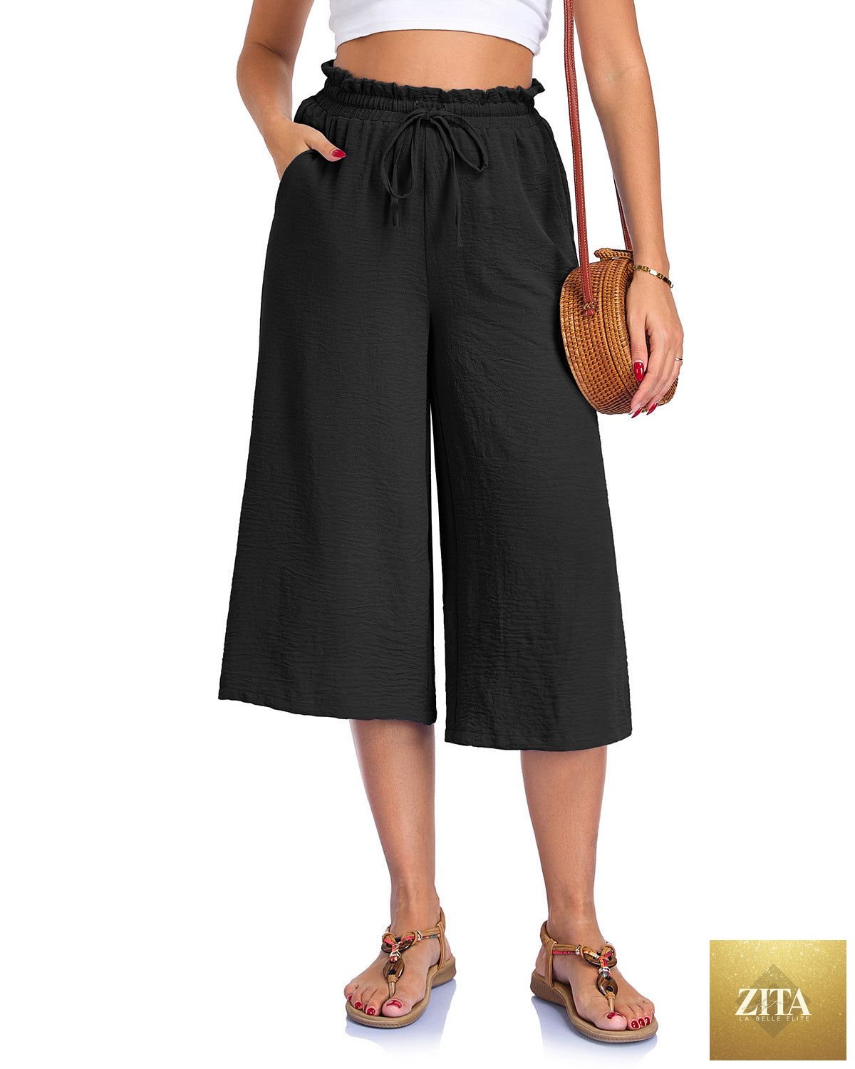 Women’s elastic cropped wide-leg pants by Zita La Belle Elite, casualwear style, shown in a relaxed fit with a comfortable waistband.