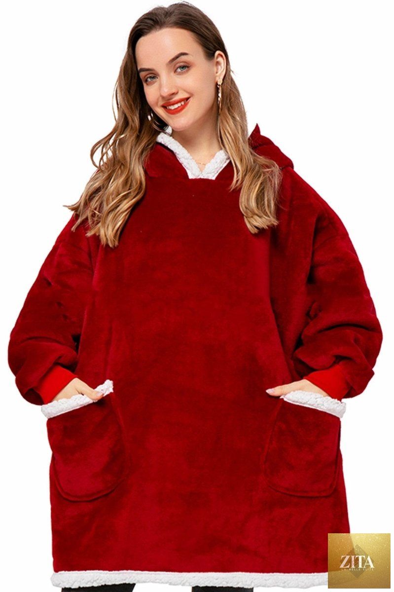 Mandotos winter TV hoodie blanket, warm oversized pullover with pockets for women and men, cozy home winter clothing.