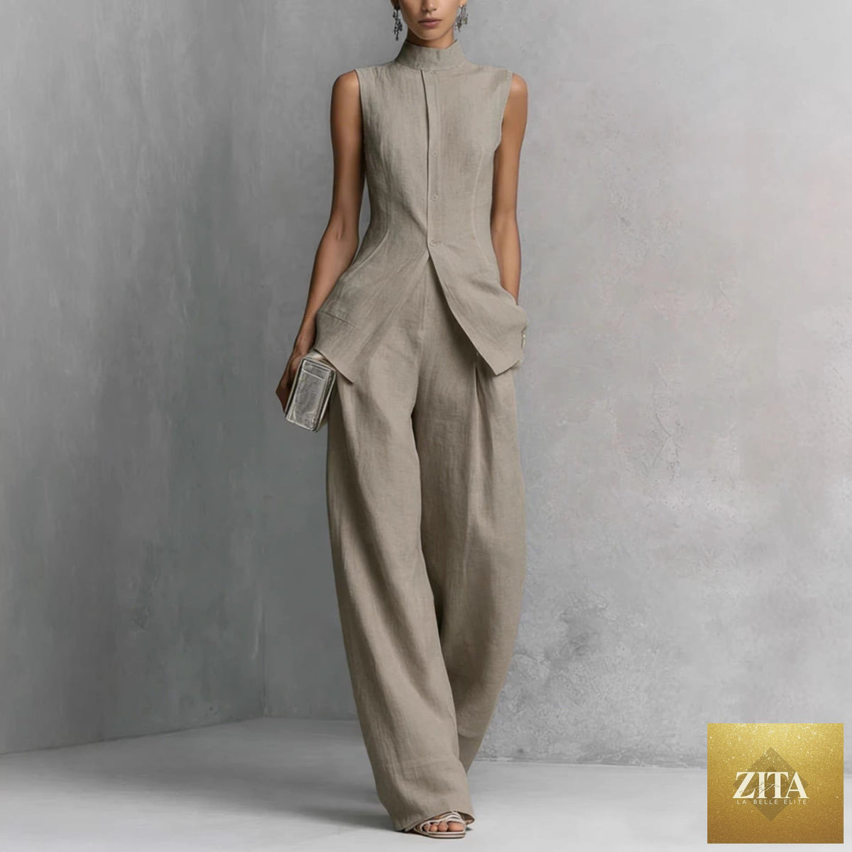 Zita La Belle Elite women's sleeveless top and long pants two-piece casualwear set in solid colors, available in XS to XXL.