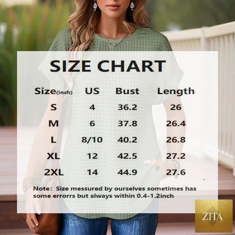 Women’s textured cuff short-sleeve tee by FitiqueFit, casualwear top with a fitted silhouette and short sleeves.