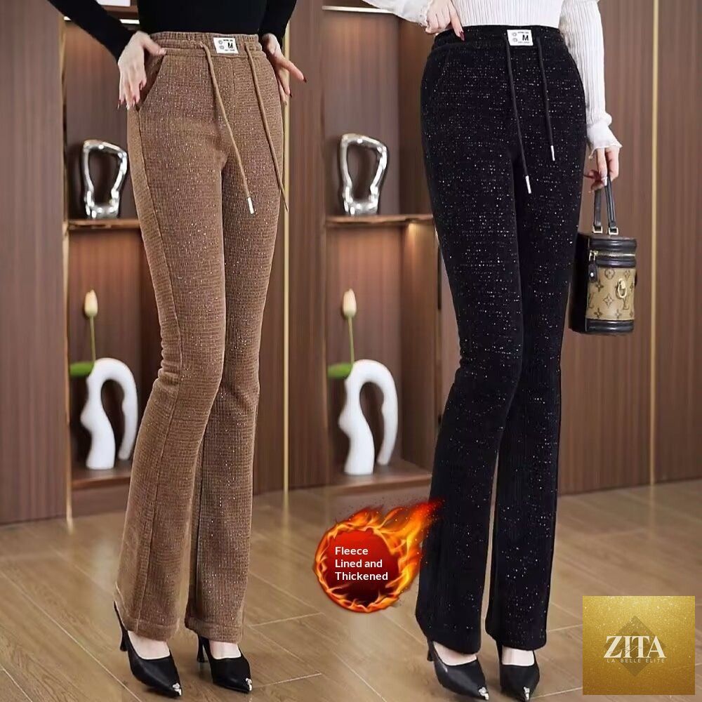 Women's slim-fitting fall and winter casual cropped pants in black, featuring a comfortable waistband and stylish design.