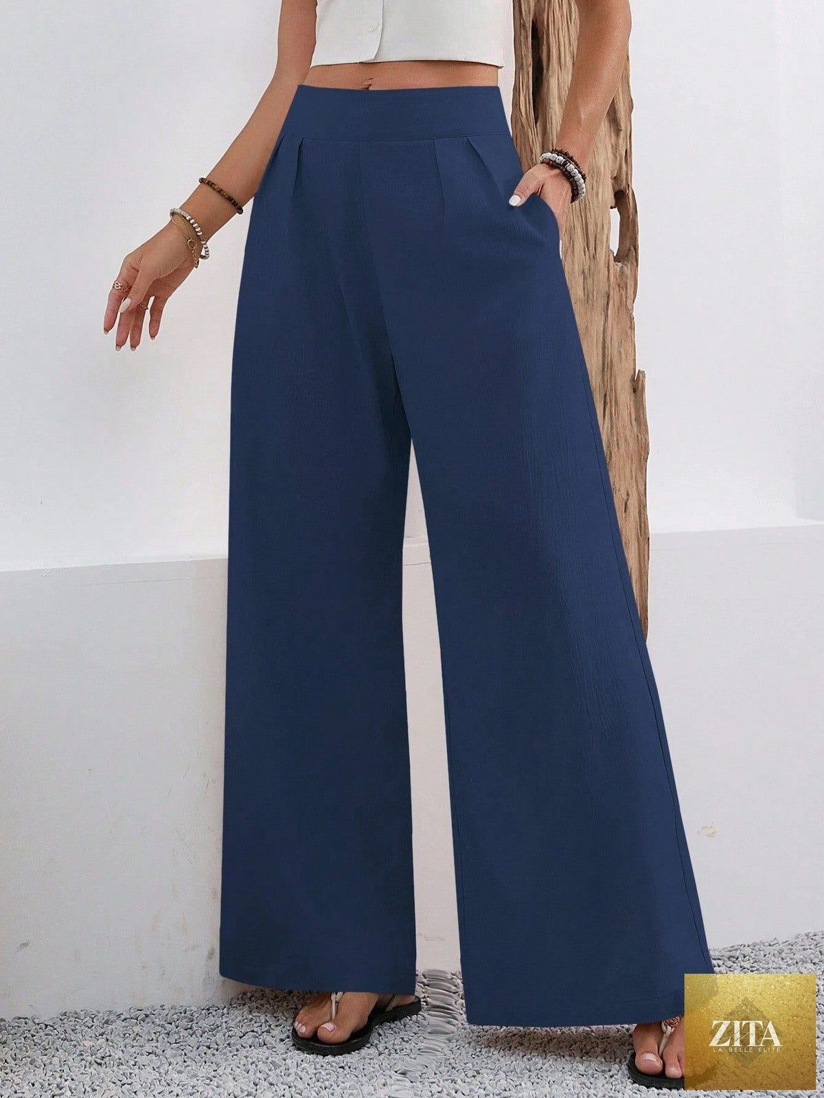 Women's high-waist wide-leg trousers with pockets from Zita La Belle Elite, full length, shown on a model standing.