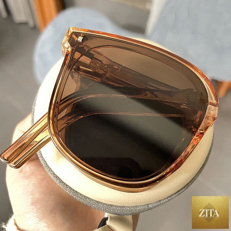 Folding sunglasses by FitiqueFit with case, available in 13 color options, stylish eyewear for travel and everyday wear.