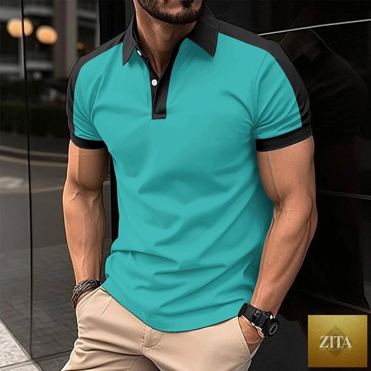 Men's short sleeve business polo shirt by MANDOTOS, casual summer men's shirt with a classic collar and lightweight fabric.