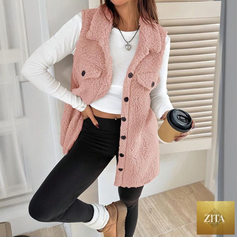 FitiqueFit wool-like sleeveless vest with lapel, stylish jacket for layered look, featuring a tailored fit and soft texture.