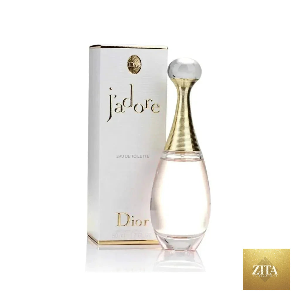 Dior J'adore women's Eau de Toilette 1.7oz bottle with elegant packaging, showcasing the luxury fragrance and floral design