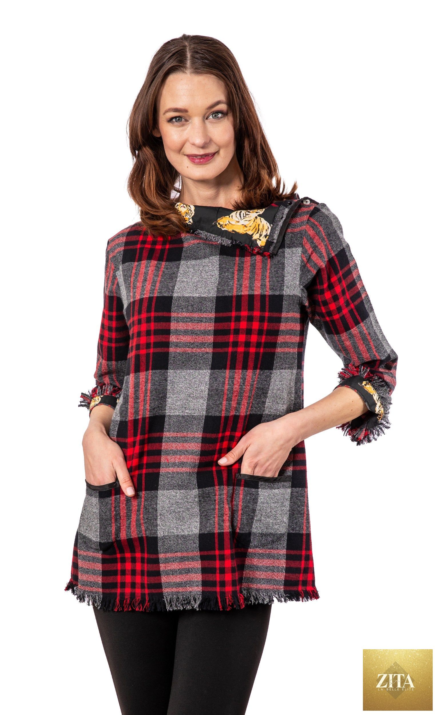 Aspen Flannel Tunic Red Black Yarndyed Plaid
