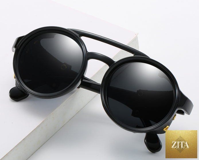 Round steampunk sunglasses by FitiqueFit featuring vintage-inspired design and metal frame for a stylish eye wear look.