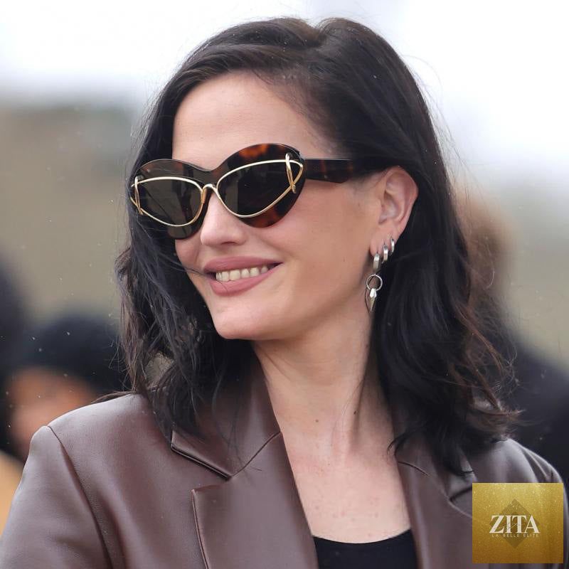 Women's Y2K cat-eye small frame sunglasses by FitiqueFit with trendy driving shades and black tinted lenses.