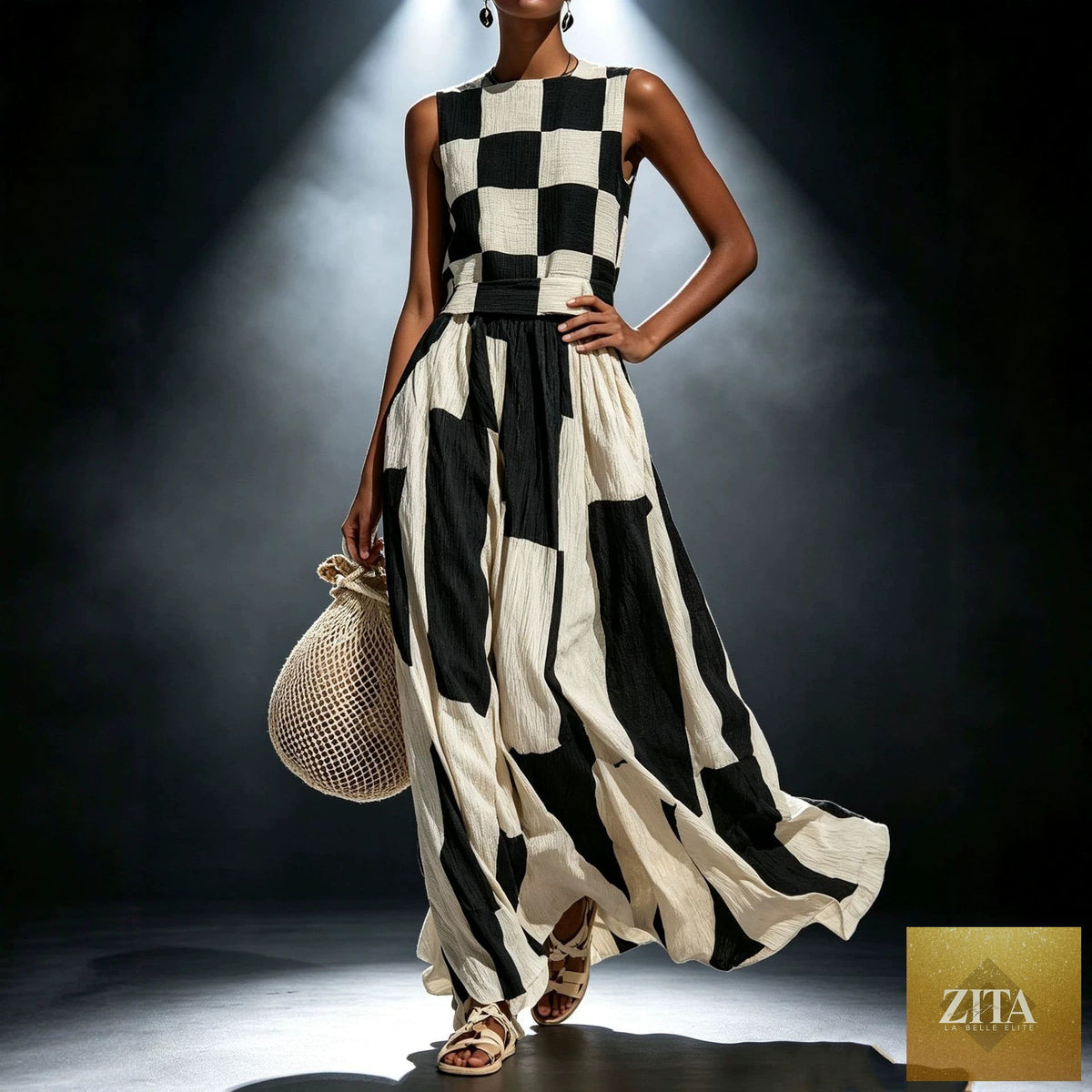 FitiqueFit round neck sleeveless loose maxi dress displayed on a mannequin, lightweight and flowy for casual summer wear